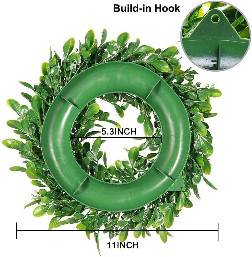 LSKYTOP 11" Boxwood Wreath with Artificial Wreath Green Leaves Door Wall Window Decoration - Image 5