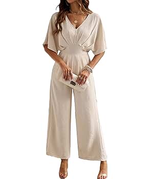 Amazon.com: SOMTHRON Women's V Neck Wide Leg Jumpsuits