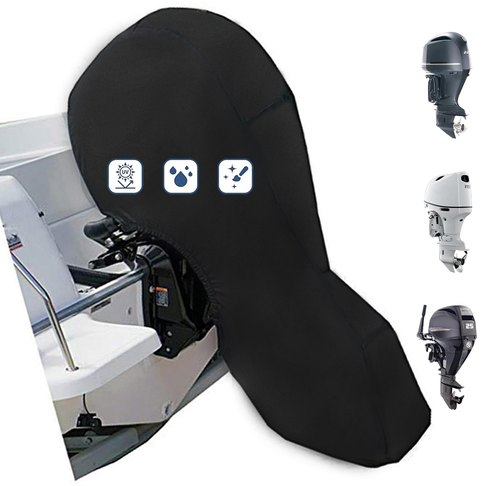 FLYMEI Boat Motor Covers, Outboard Motor Cover with 420D Heavy Duty Oxford Fabric Extra PVC Coating,Waterproof Outboard Engine Covers Fit for Motor 60-100 HP