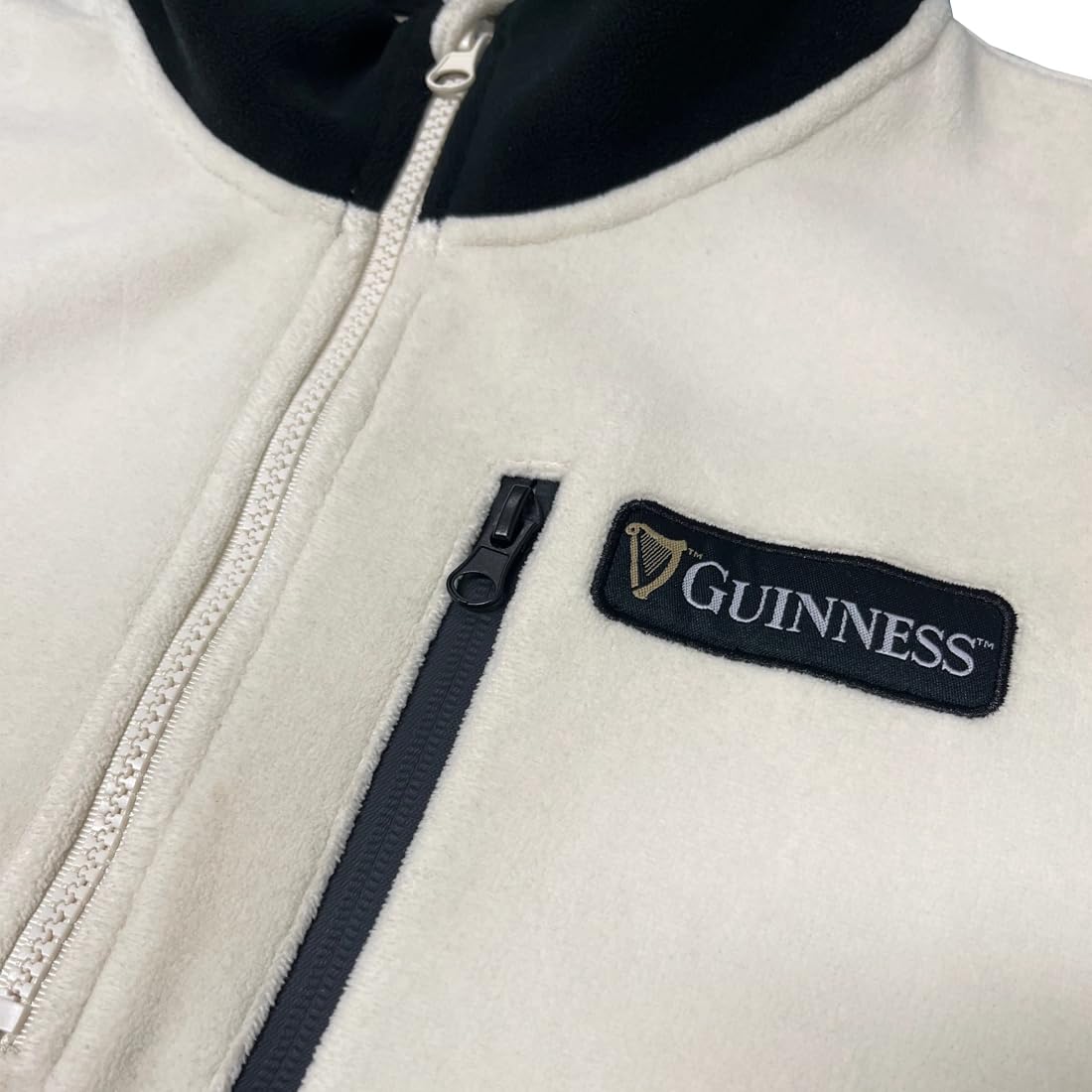 Guinness Fleecepullover mit halbem Reißverschluss - Schwarz & Creme - Warmer & Stilvoller Outdoor-Pullover, Größe L