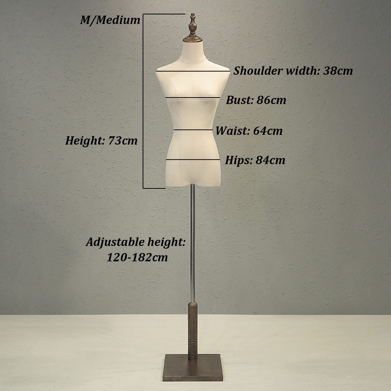 EKBBBYE Mannequin Body Torso Female, Clothing Display Bust Half Scale Dummy Manikins Dress Form with Demountable Wooden Arm Studio,Square,Small