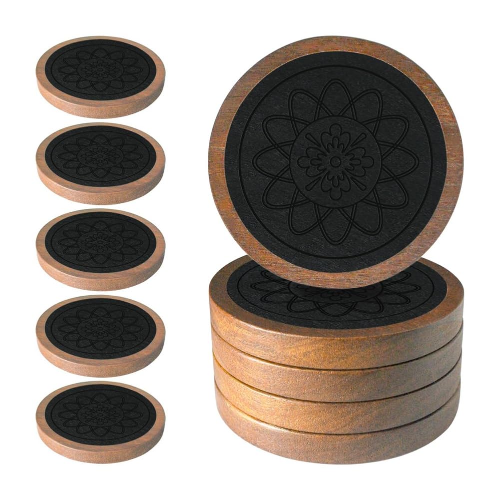 CTRLZS Wood Coasters for Drinks, Absorbent Coaster Sets of 5, Drinks Coasters for Coffee Tabletop Protection, Non-Slip Easy to Use Black