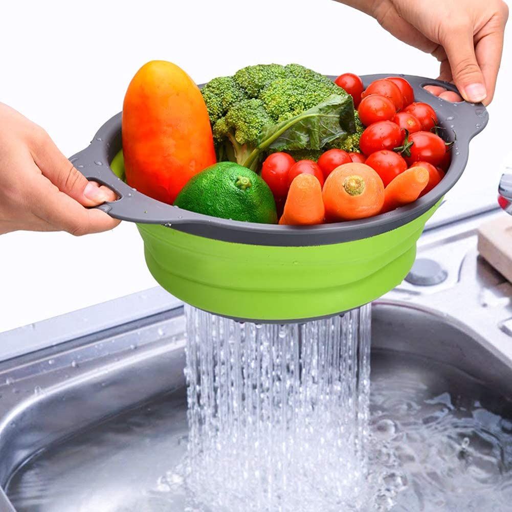 Colador plegable de silicona para verduras/frutas, colador plegable para cocina, color verde 2