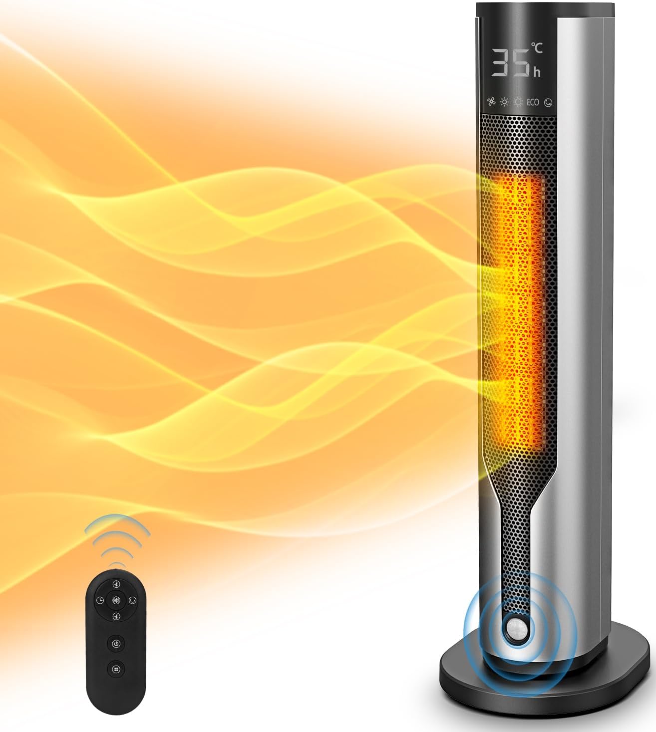 セラミックヒーター 羽なし タワーファン 温風 送風 3段階温風＆8段階