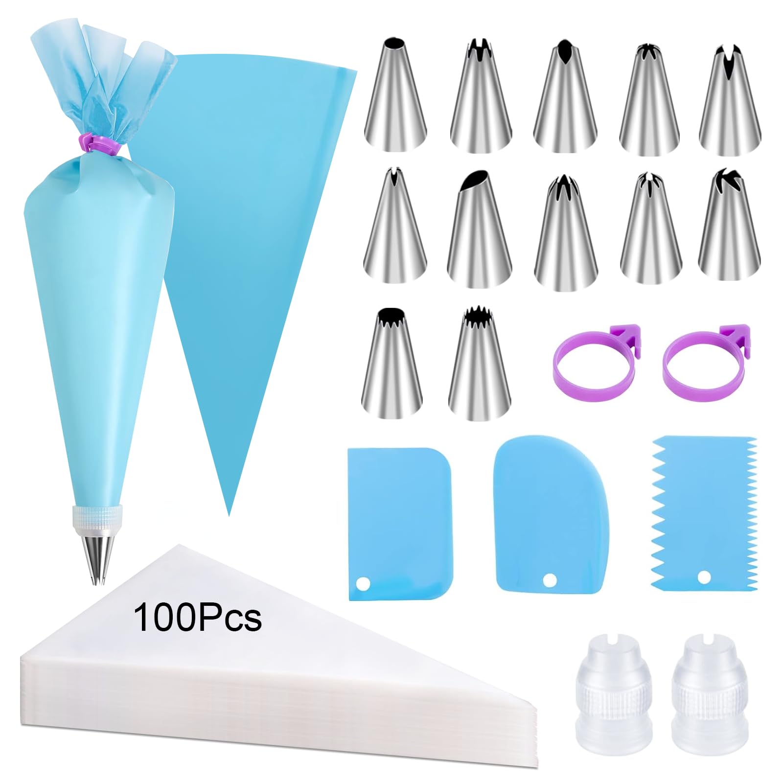 Photo 1 of Lanjiesh 120 Pcs Piping Bags and Tips Set, 12 Inch Disposable Icing Pastry Bags, Cake Decorating Kit Baking Supplies with Reusable Piping Bag, Frosting Tips, Couplers & Scrapers