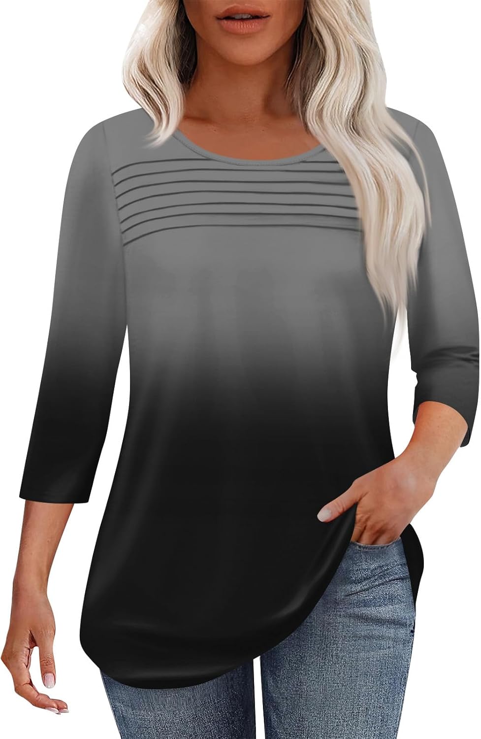 Women’s Shirts Crew Neck Blouses 3/4 Sleeve Long Shirt Elegant Tops Pleated Front Tunic Modern T-Shirts Dressy Curved Hem Blouse Loose Tee Casual Tops Gradient Blouse Fashion Print Sweatshirt Women’s Shirts Crew Neck Blouses 3/4 Sleeve Long Shirt Elegant Tops Pleated Front Tunic Modern T-Shirts Dressy Curved Hem Blouse Loose Tee Casual Tops Gradient Blouse Fashion Print Sweatshirt