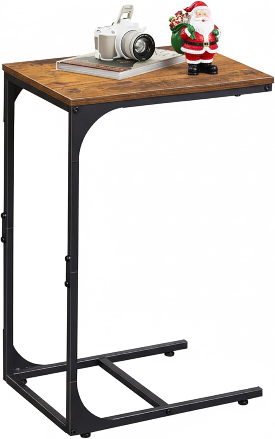 WLIVE C Shaped End Table, Small Couch Side Tables with Metal Frame That Slide Under, Sofa Table TV Tray for Living Room, Bedroom, Rustic Brown Rustic Brown 1