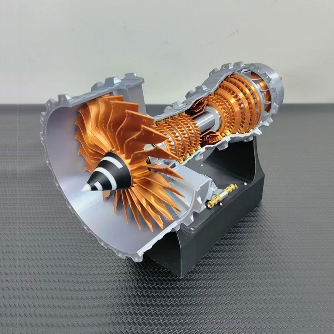 ENGINEDIY Turbofan Engine Model DIY TR900 Simulated Functional Turbofan Aircraft Engine Model Kit with Blue LED Light (Rechargeable Version/50+PCS/Brass Color)