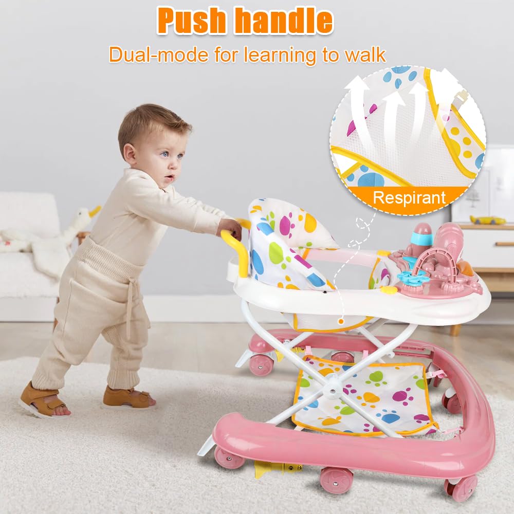 Girello Bebe - Passeggiatore di apprendimento seduto in piedi, per imparare a camminare, regalo per bambini dai 9 mesi, per bambine evolutive 3 in 1,62 x 68 x 36-81 cm, rosa