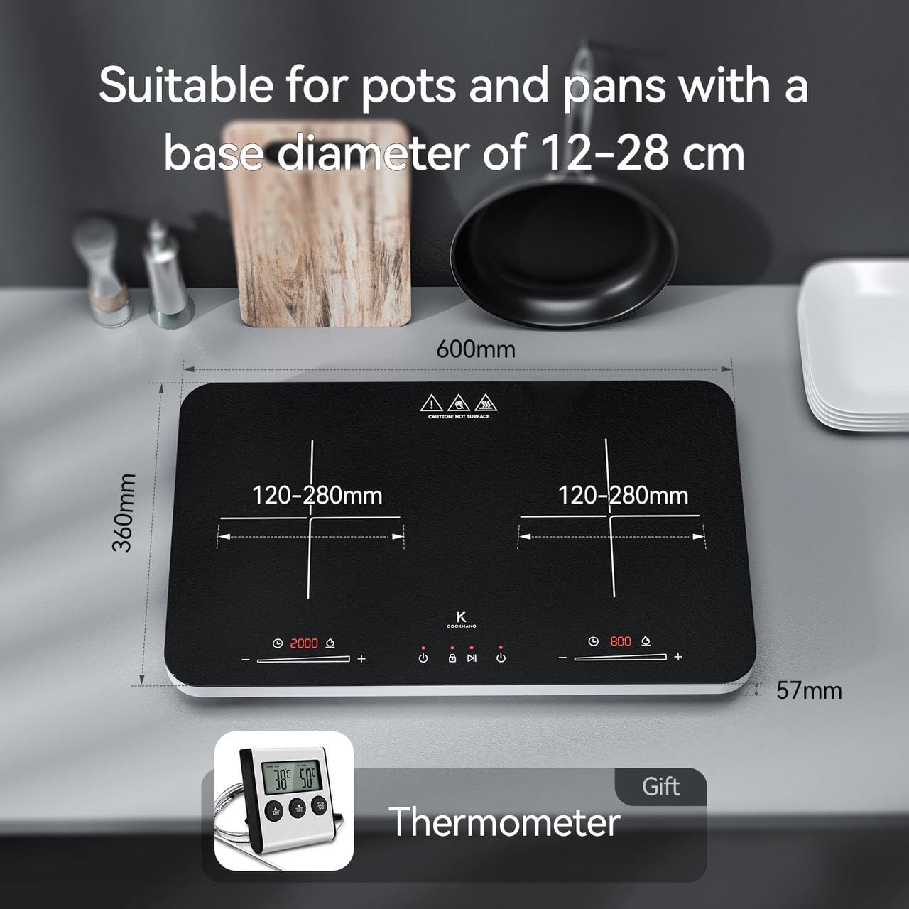 Plaque à Induction, 3600W, Plaque de Cuisson à Induction Double avec Contrôle Indépendant, 20 Niveaux de Température, Minuterie de 6 Heures