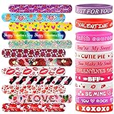 VKTEN 48Pcs Valentines Day Party Favors Silicone Bracelets Slap Bracelets Assorted for Kids Girls Bo