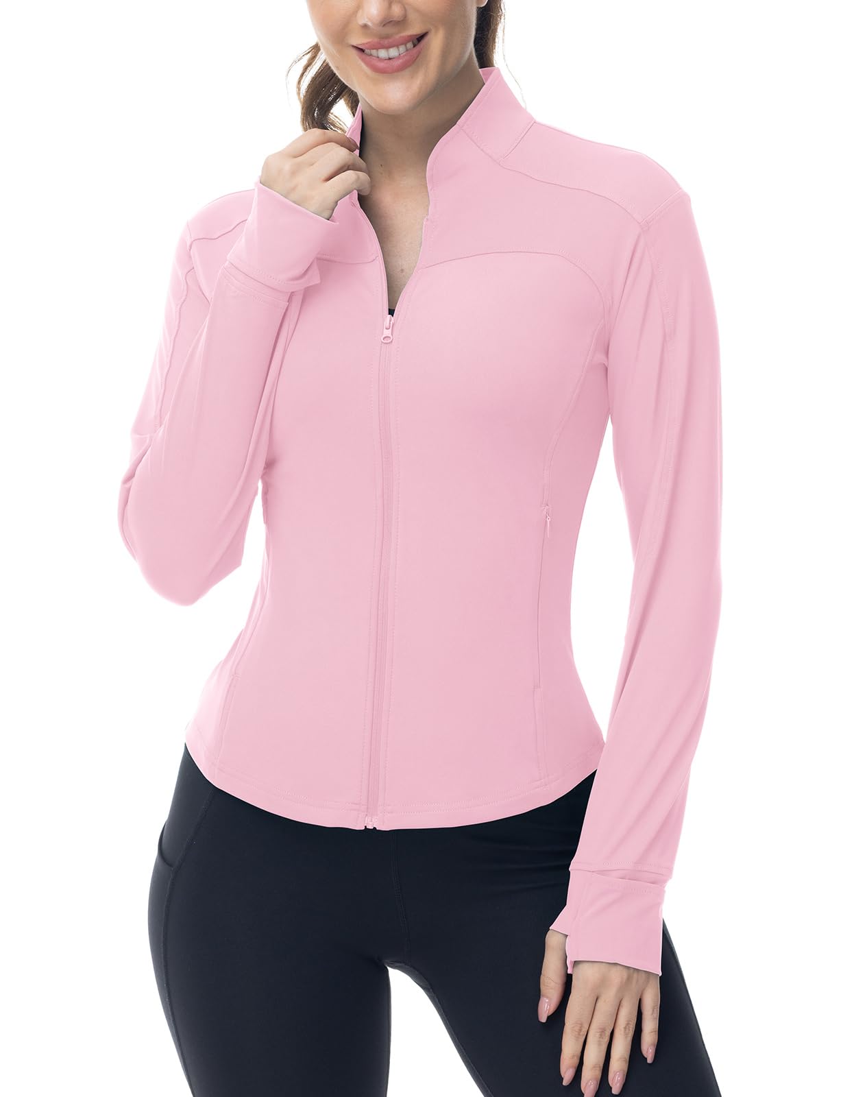 BGOWATU Women's Workout Jacket Lightweight Zip up Running Athletic Jackets with Thumb Holes — view 4