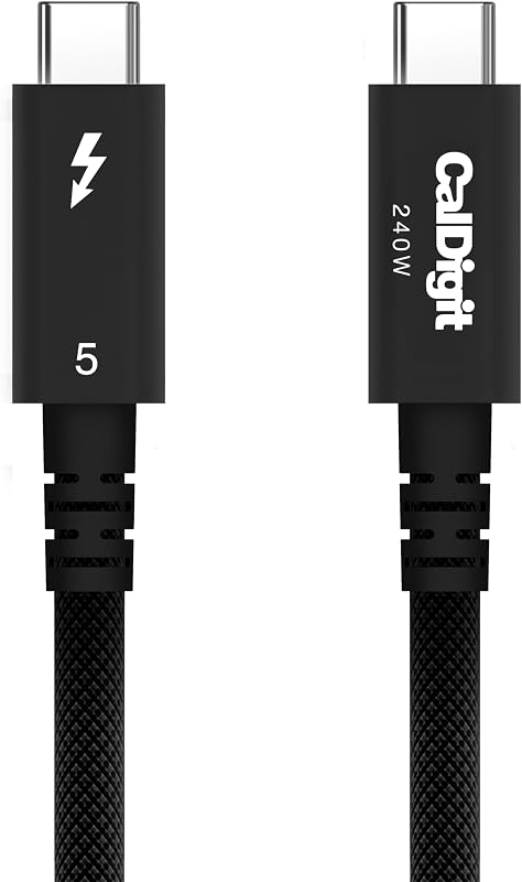 Cable trenzado CalDigit Thunderbolt 5 Pro - Suministro de energía de 120 Gbps 240 W, compatible con Thunderbolt 3, 4, USB4 tipo C, MacBook Pro, iMac, iPhone 17 Max, negro (0,5 m/1,64 pies/19,685")