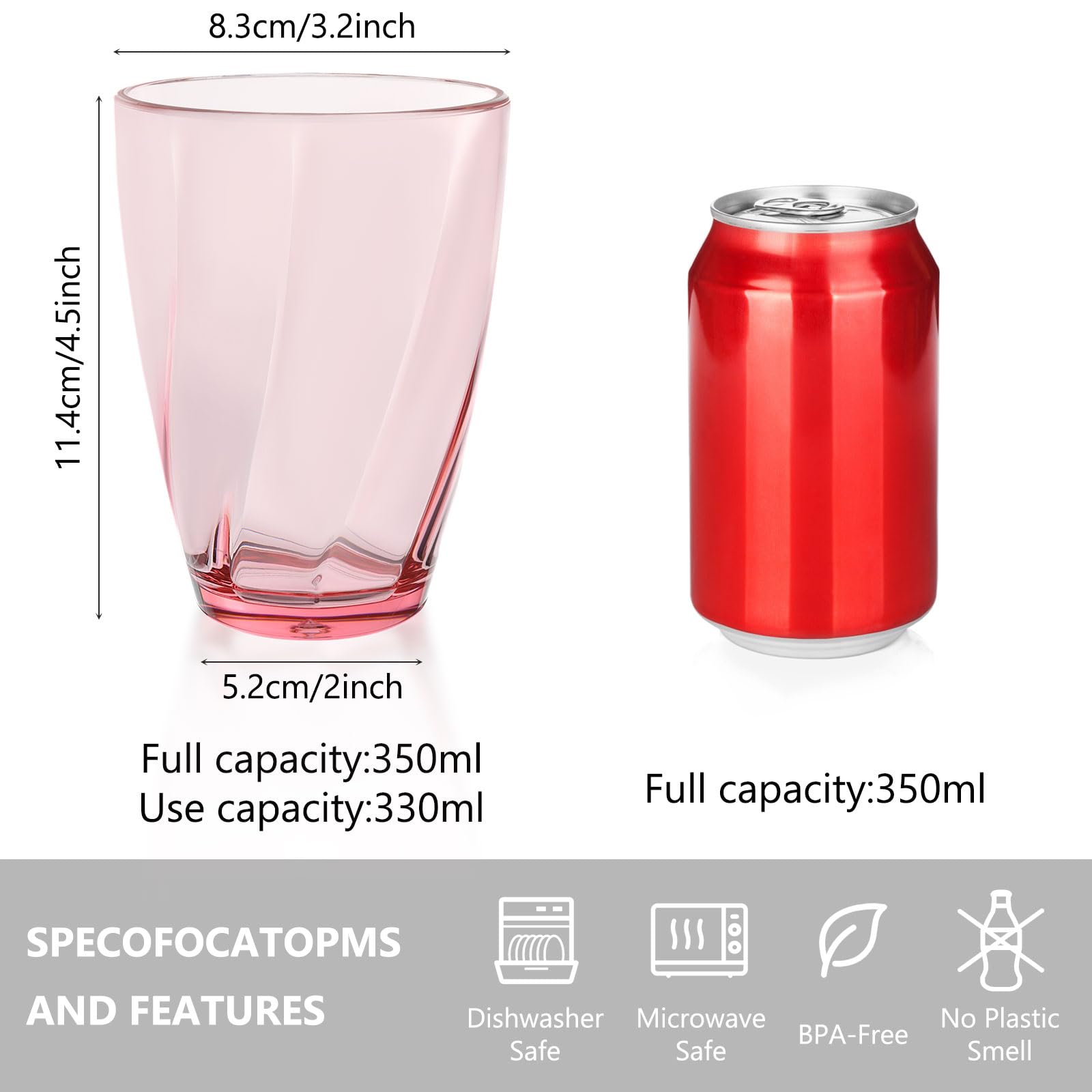 Topsky Vasos de agua de plástico de 12 onzas | Juego de 4 vasos transparentes irrompibles de acrílico transparente reutilizables para jugo de vino para picnic en casa, fiestas, aptos para