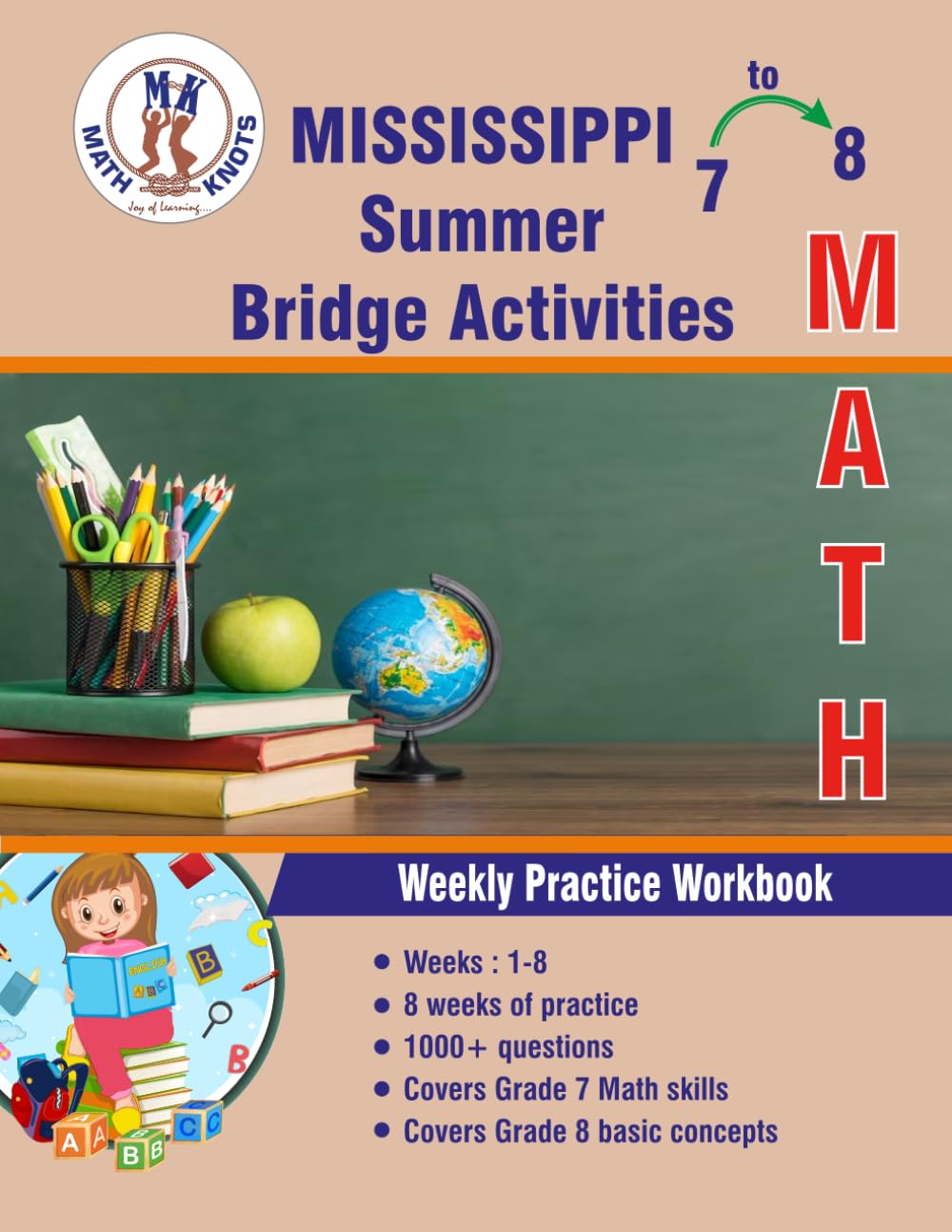 GRADES 7 to 8 : MISSISSIPPI Summer Math Bridge Activities (Mississippi State Test Prep by Math-Knots)