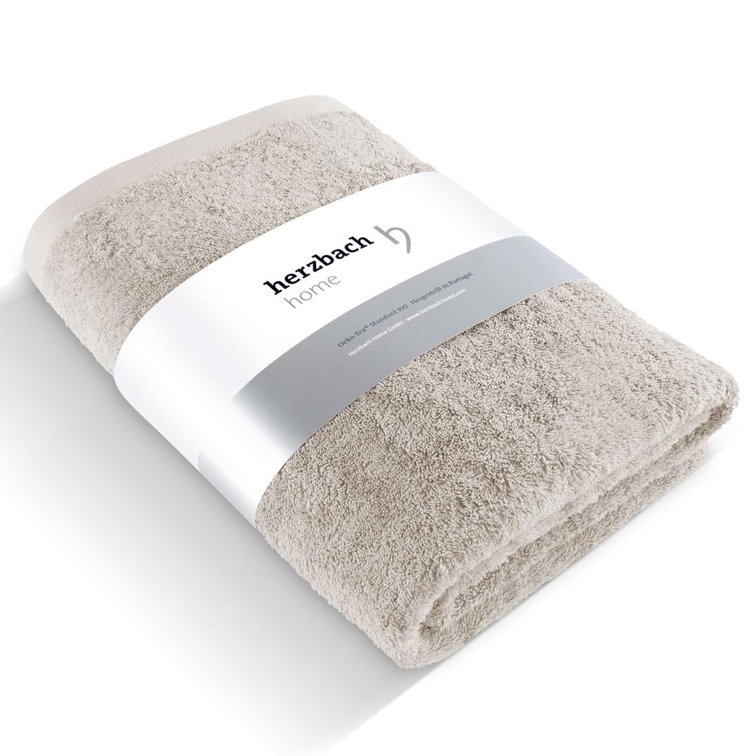 herzbach home Serviette de Sauna de Luxe 80 x 200 cm (Gris Sable) - Grande Serviette de Sauna Premium si Moelleuse et absorbante - 100% Coton Naturel