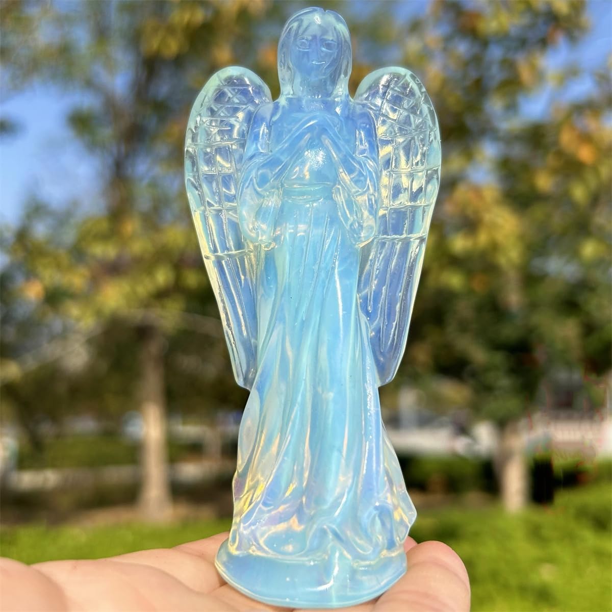 Justinstones Gesneden 7 Chakra Gelaagde Edelsteen Vrede Engel Pocket Guardian Angel Healing Standbeeld 5 cm