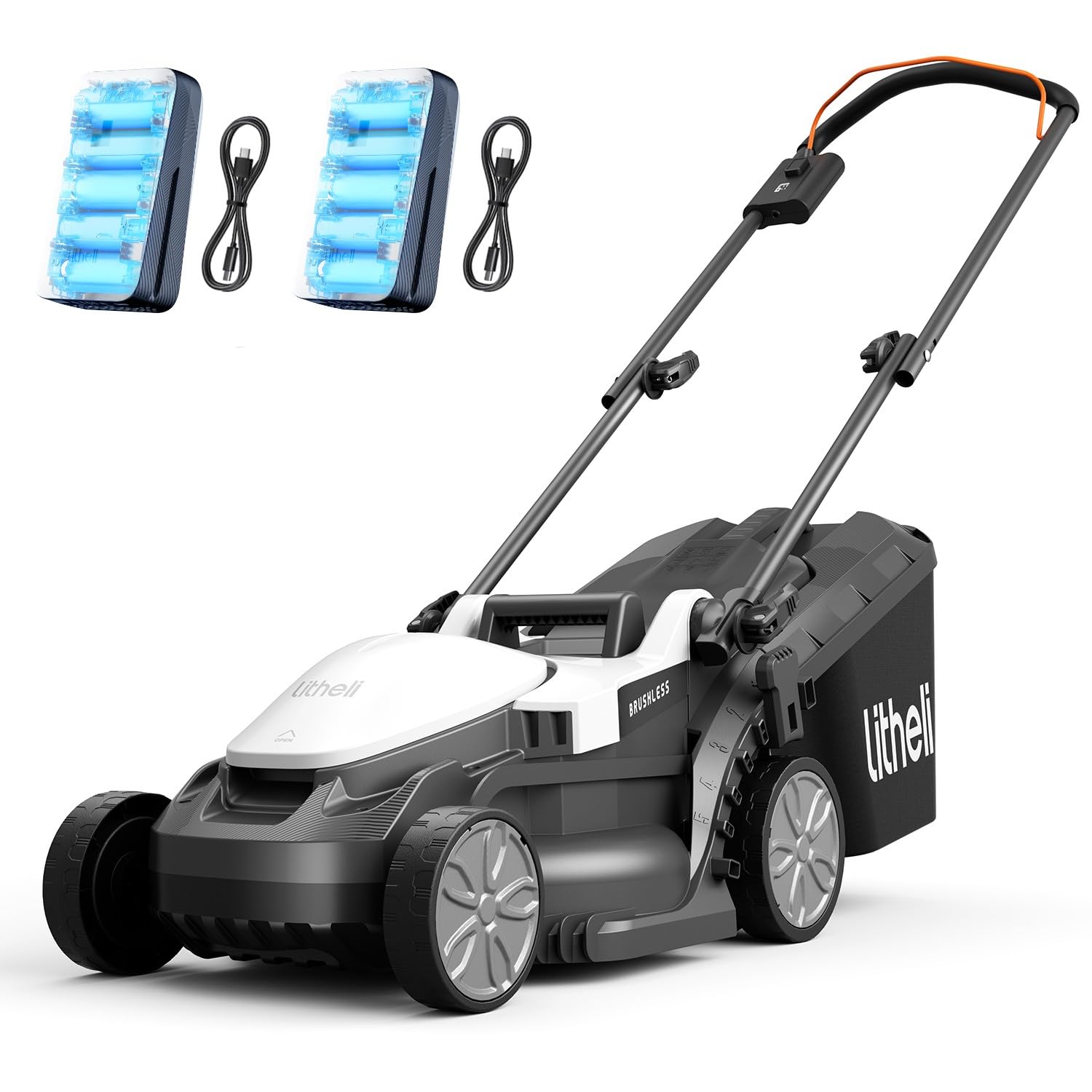 Litheli Tagliaerba Tosaerba a Batteria 33cm, Altezza Regolabile 25-65mm, Sacco 30L, fino a 200m², Tosaerba Elettrico con 2x 20V Batteria 4.0Ah