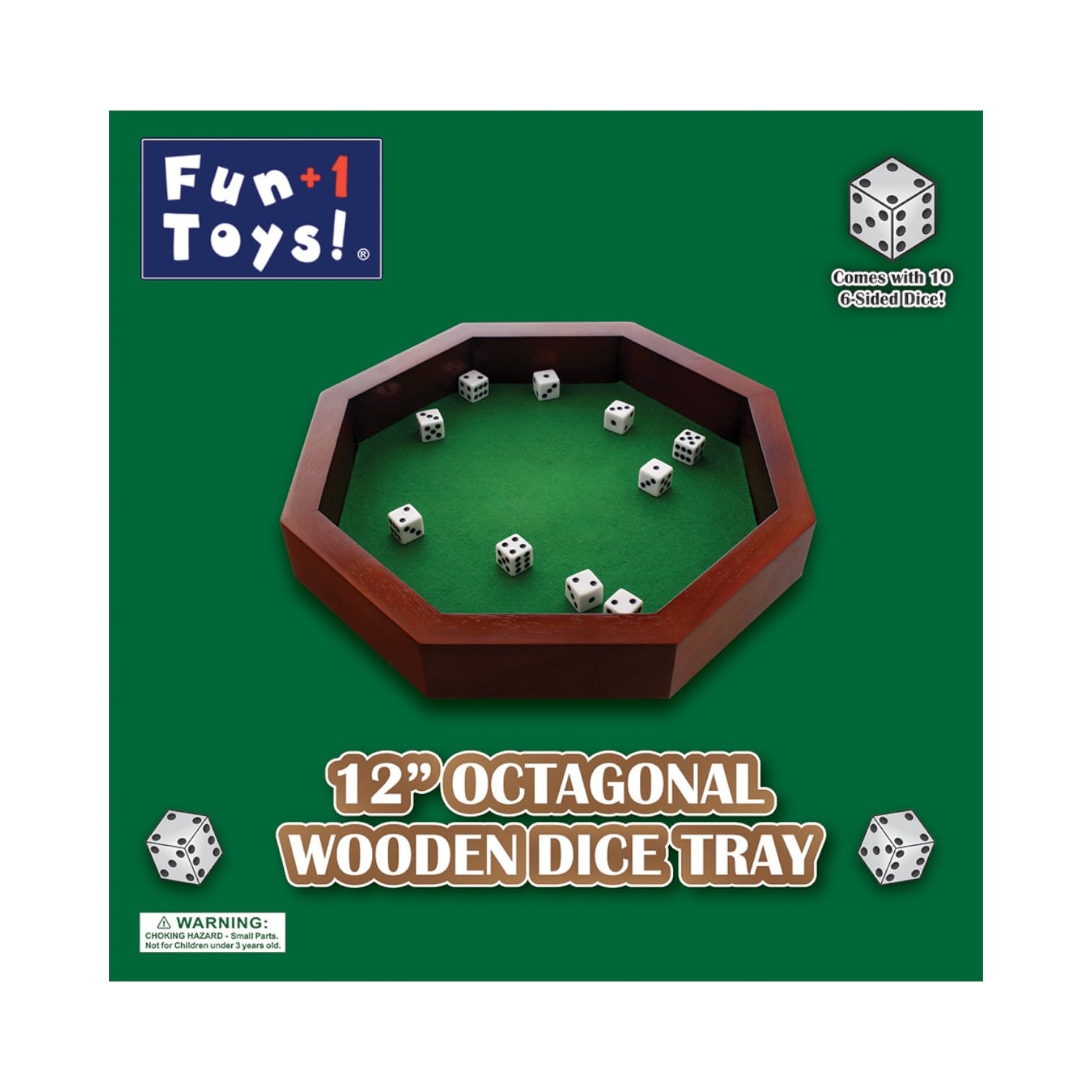 11.75-Inch Octagonal Wooden Dice Tray - Dice Included