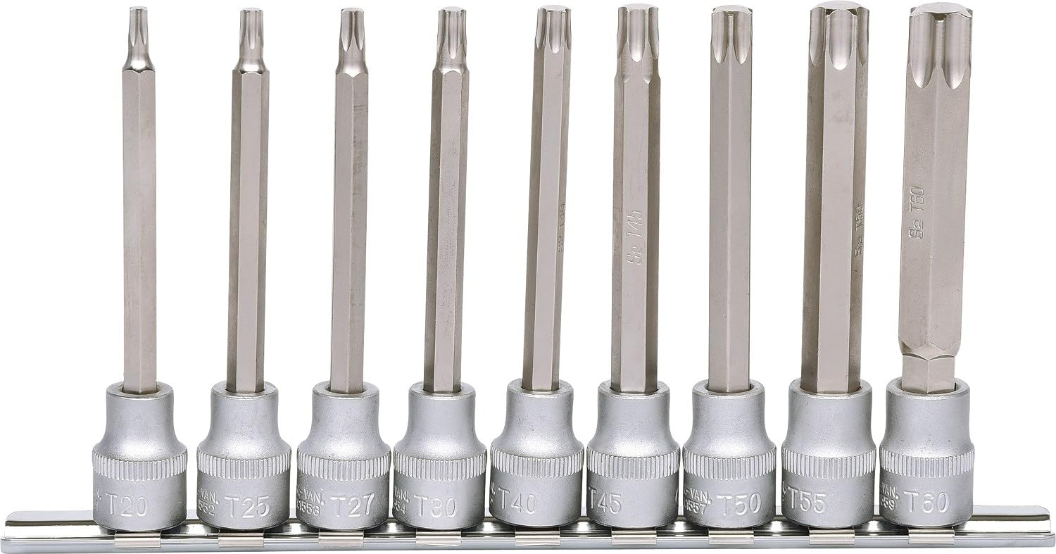 KS Tools 911.1550 3/8"Zestaw gniazd bitów dla srub Torx,dlugich 9-szt, T20-T60