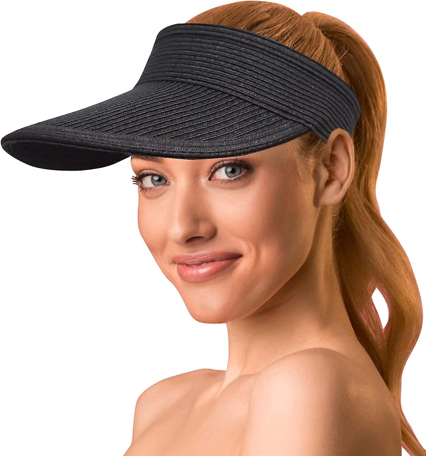AJoyMetU Straw Visors for Women Wide Brim Rollup Womens Straw Sun Hat