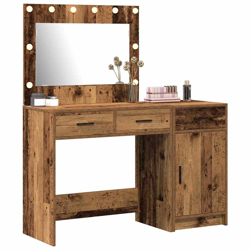 Schminktisch mit LED Spiegelbeleuchtung, 2 pcs braun Holzwerkstoff, 78,5 x 41 x 75 cm, 3 Schubladen, Stauraum Möbel für Schlafzimmer, Ankleidezimmer, Makeup Organizer und Pflege