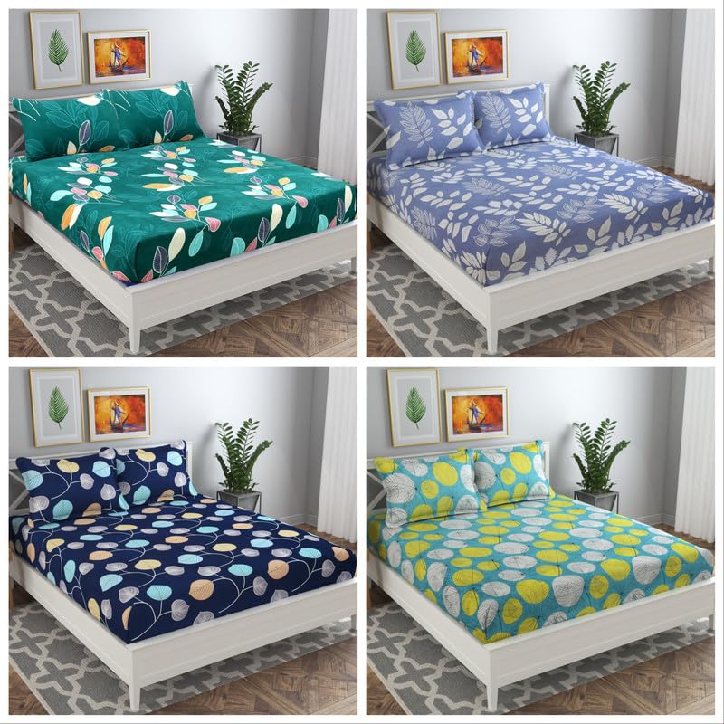 VAS COLLECTIONS Prime Combo Pack of 4 Double Bedsheets with 8 Pillow Covers | 160 TC Soft Brushed Glace Cotton -Long Lasting & Wrinkle Free - | 225X228 Cm Or 7.5X7.5 Ft-Green Blue & Grey (B0CY8DCYY1) Amazon Price History, Amazon Price Tracker