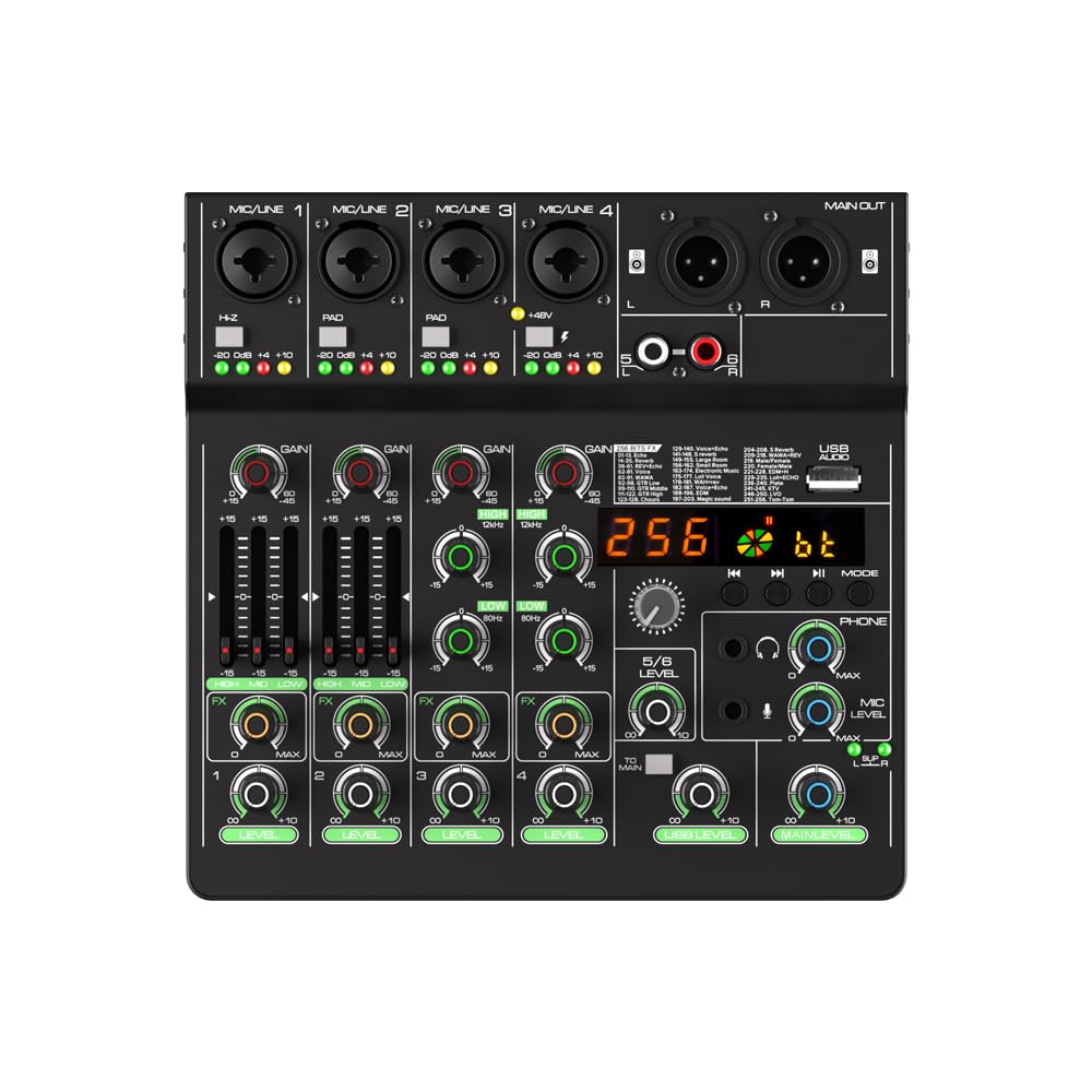 GMARK G40PRO 6 Channel Audio Mixer,Sound Board 256-Bits USB Bluetooth Mini Mixer with 48V Phantom Power, RCA and XLR Connectivity, Ideal for Home Studio Recording, Live Streaming, DJ Mixing, Karaoke