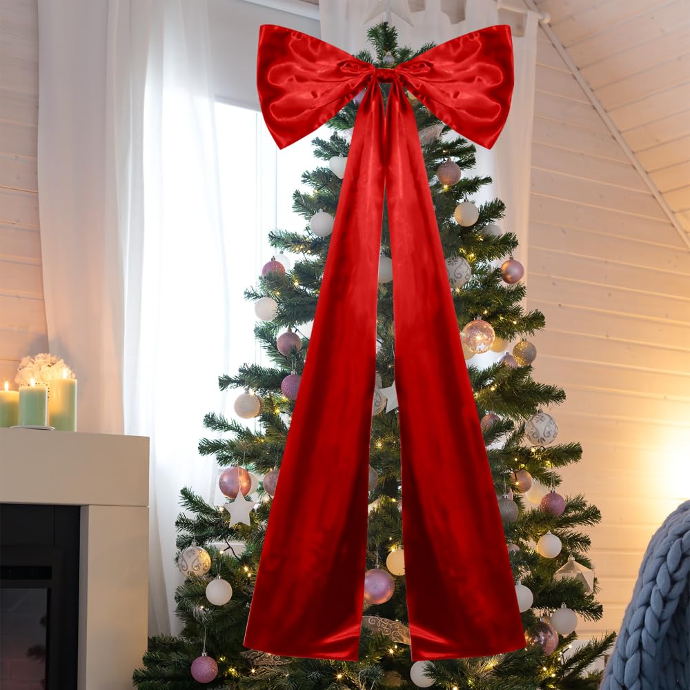Mioyoow Burgundy Christmas Giant Bow, ​19.7" X 46.1" Christmas Extra Large Bows Vintage Xmas Tree Bow Ornament For Home Fireplace Wedding Birthday Party Celebration Present