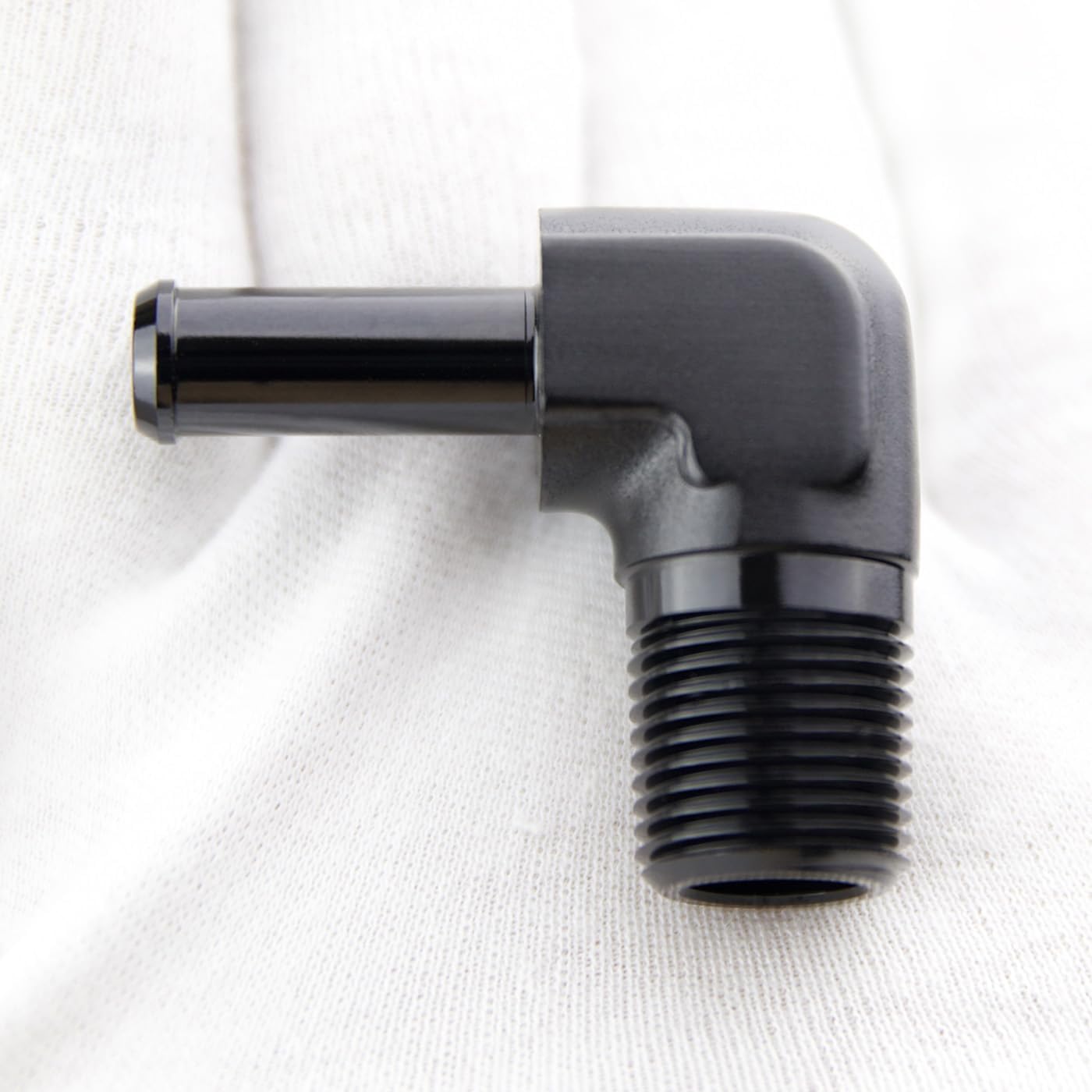 Aluminum 90 Degree 3/8 NPT Male to 3/8"(9.5mm) Hose Barb Push On Fitting Adapter, Black