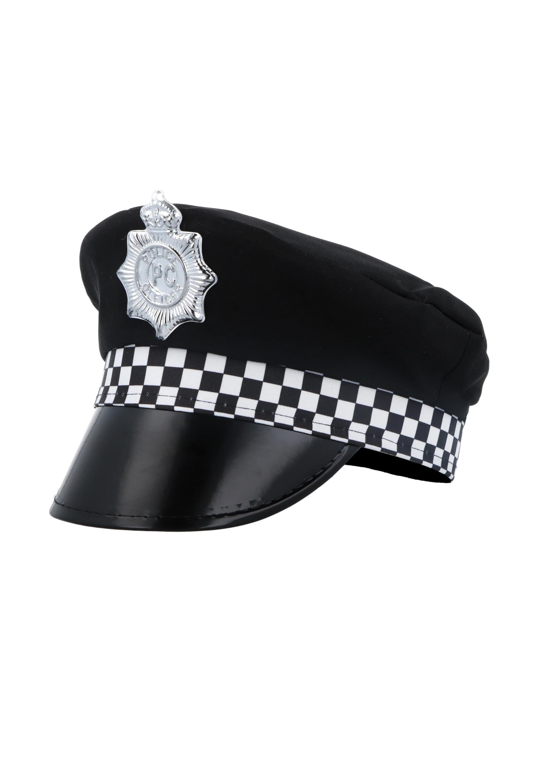 HENBRANDT Adult Police Cap with Checked Band and Badge Unisex British Police Hat Policeman Uniform Cosplay Halloween Cops and Robbers Fancy Dress Costume Accessory for Men and Women