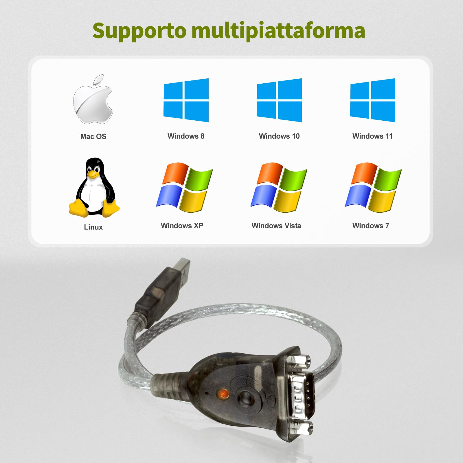 IOGEAR Adattatore USB RS-232 Cavo DB9 Trasferimento Dati a 230 kbps Compatibile con Windows 11 10 macOS X 10.14 USB 2.0 Nessun IRQ Richiesto