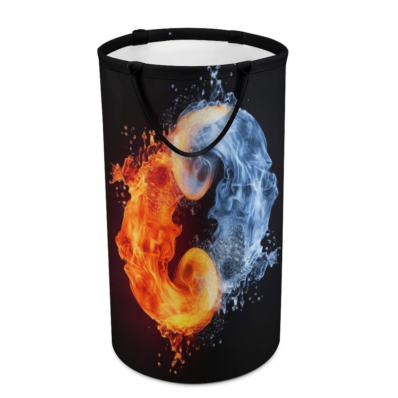 Yin Yang Fire Water Laundry Basket Freestanding Laundry Hamper with Handles Waterproof Dirty Clothes Hamper Collapsible Washing Bin Aesthetic Clothes Basket for Bathroom Bedroom Dorm