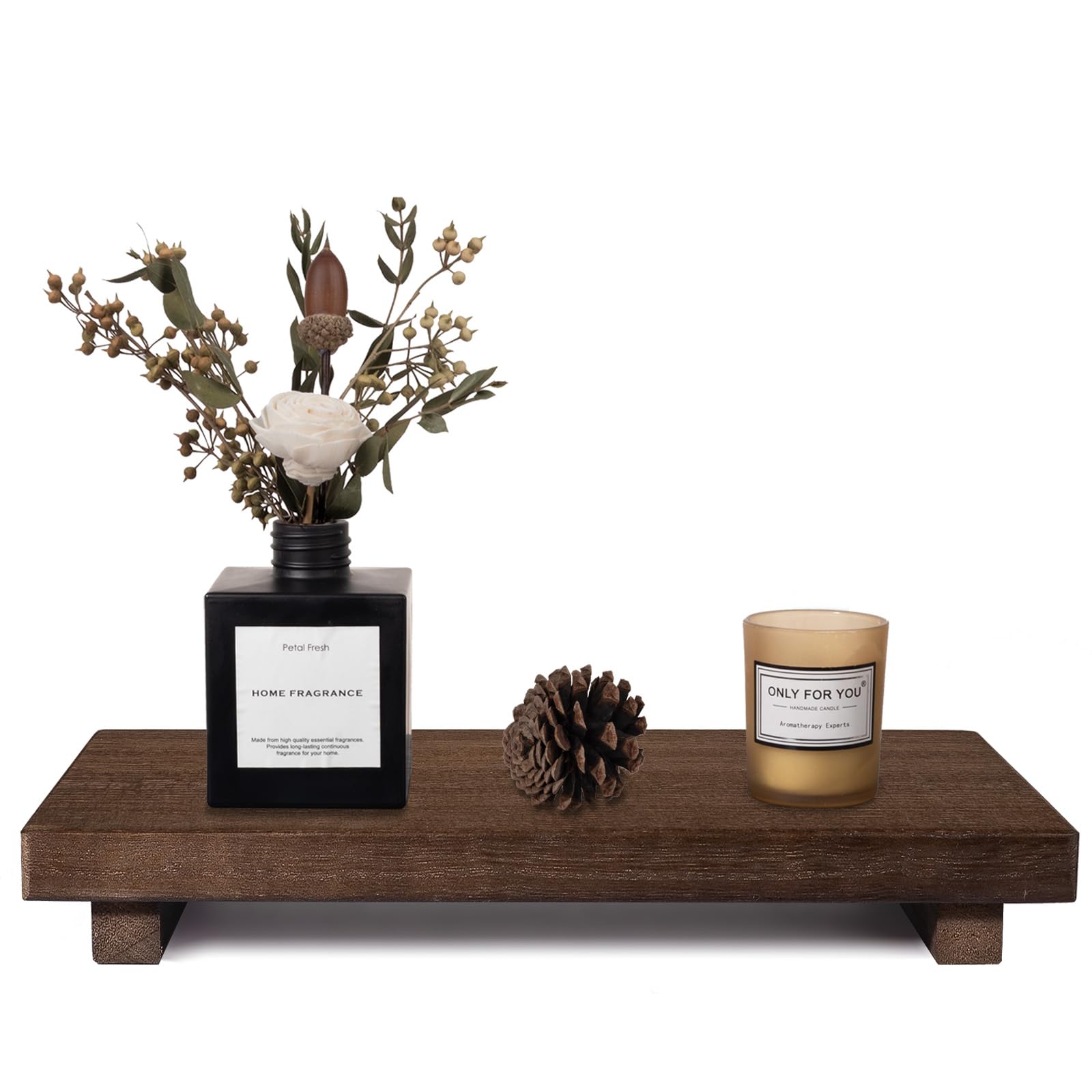 zoocatia Small Wood Tray Pedestal Stand Farmhouse Bathroom Decor Decorative Wooden Riser Kitchen Soap Dish Holder for Vanity, Counter, Sink, Large 11.8" x 7" - Walnut