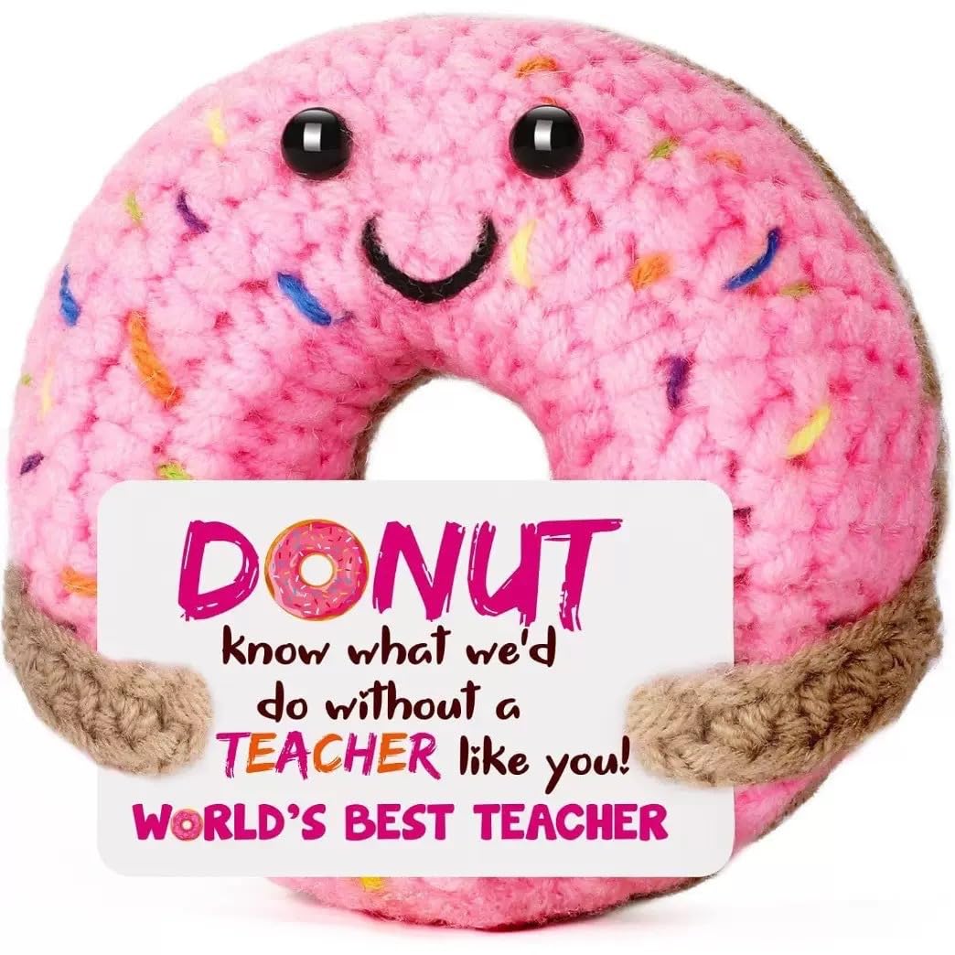 VGRDTW Thank You Gift, Emotional Support Gift, Positive Gifts, Appreciation Crochet Cheer Someone Up Gifts, Funny Handmade Pink Donut Cute Presents for Teacher Retirement Graduation Friend