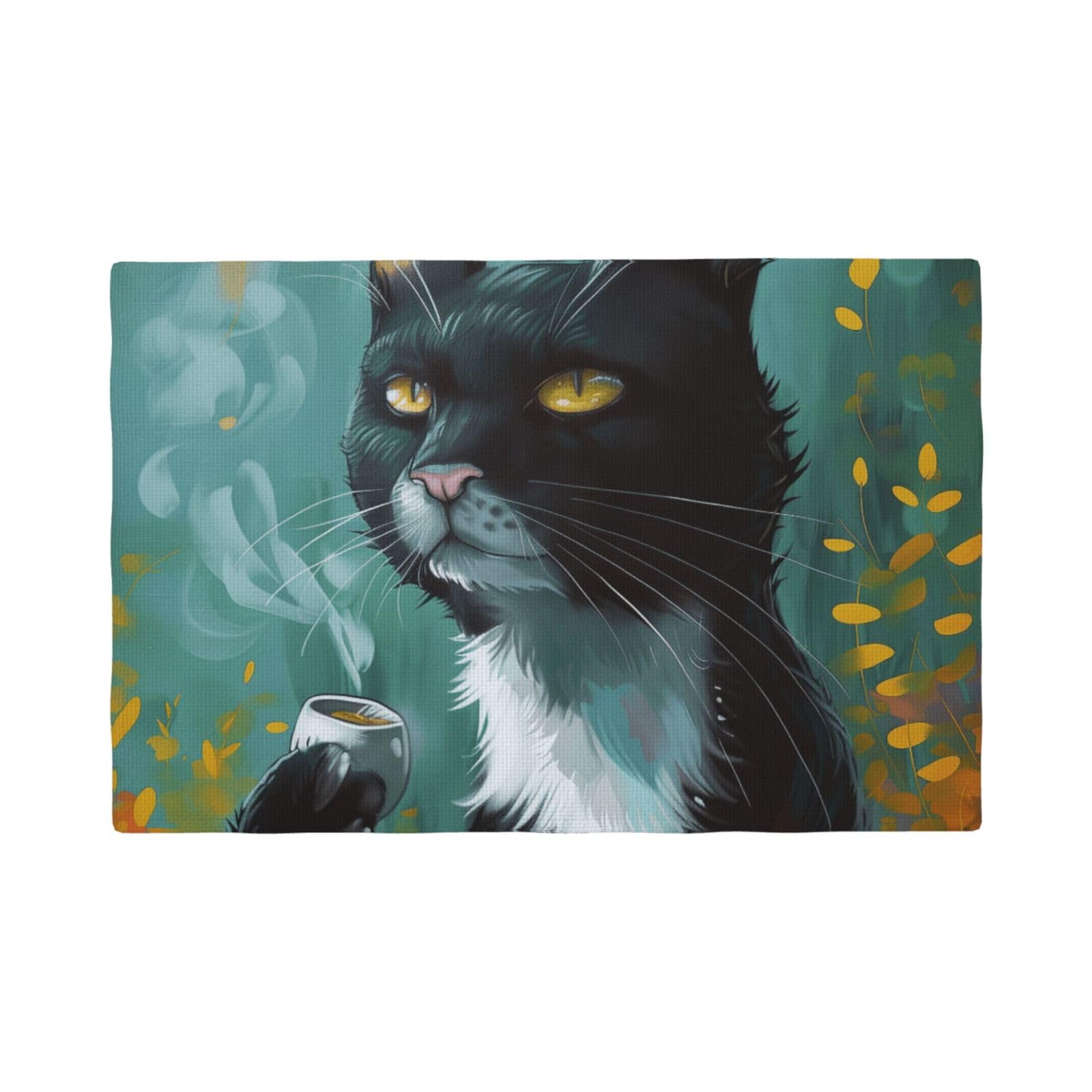 Cat print Print Placemats Set, Heat Resistant Washable Placemat 12x18in Table Mats for Party Kitchen Dining Table Decoration Indoor Outdoor, Six Piece