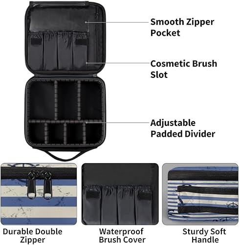 Miniatura 4 de KOBLEN Bolsa de maquillaje de viaje para mujer, grande, cuadrada, portátil, profesional, de tren de coqueta, estuche de cosméticos con asa de