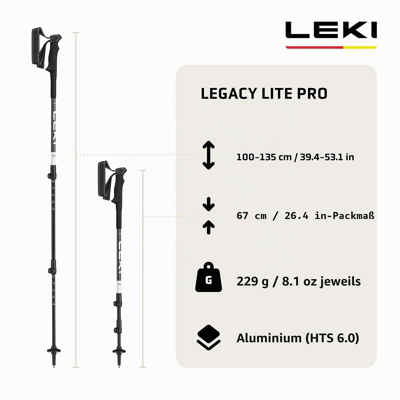 LEKI Legacy Lite Pro Wanderstöcke für Damen und Herren, verstellbare Trekkingstöcke aus Aluminium (100-135 cm) mit Trekking-Teller, Komfortschaumgriff + Griffverlängerung