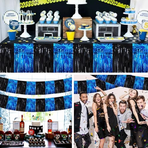 Image of BEISHIDA 3 Packs Metallic Foil Fringe Garland Black Blue Wall Hanging Tinsel Fringe Banners for Car Floats Bridal Shower Wedding Birthday Easter Graduation Holiday Party Decoration(30 Feet)