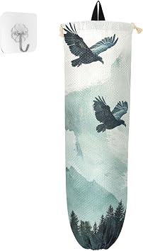 Plastic Bag Holder Wall Mount Grocery Bag Shopping Bag Storage Holder Organizer Dispenser with Adhesive Hook,for Kitchen Bathroom Home Decor 9x22 Inches Bald Eagle Mountains Green44