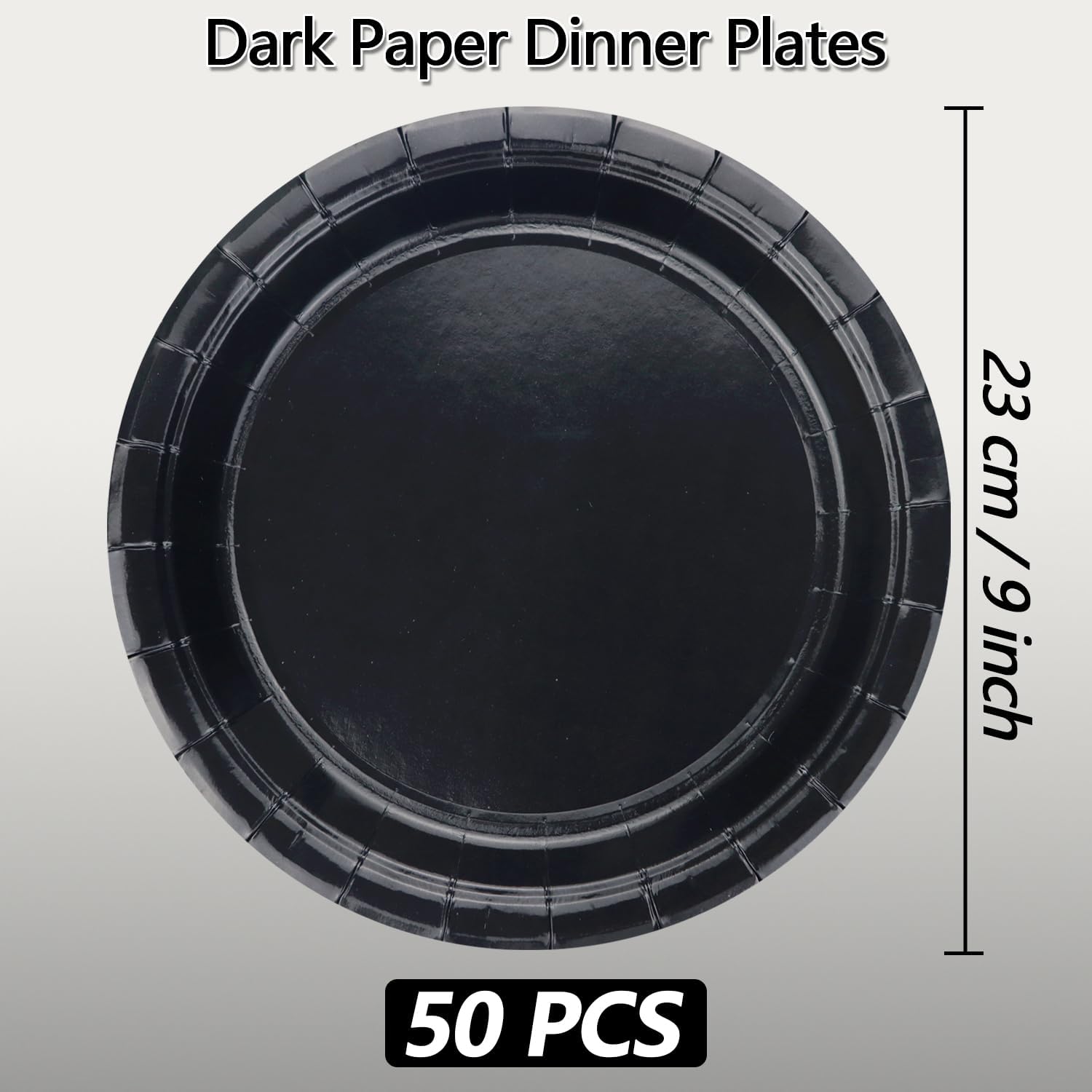 50Pcs Black Paper Plates - 9” Black Disposable Plates Round Bulk Dinner Plates for Daily Use Holiday Picnic Celebrations Birthday Party Decorations