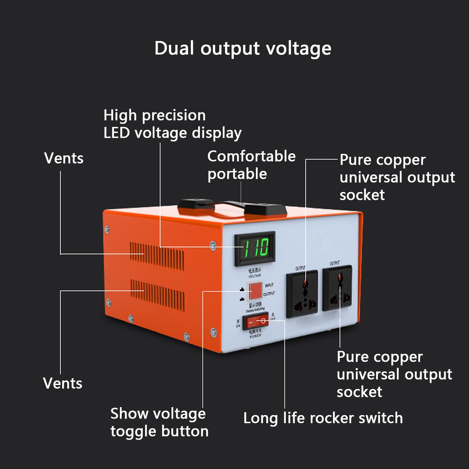 Convertidor Voltaje Transformador Pantalla LED Convertidor Potencia 110V A 220V Ventilación Eficiente-500W