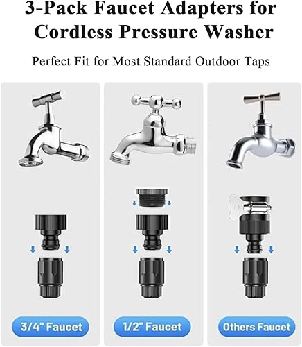 Miniatura 8 de Lavadora a presión inalámbrica portátil con adaptador de grifo, paquete de 2 baterías de 1200 PSI, lavadora inalámbrica a pilas con boquilla 6 en 1,