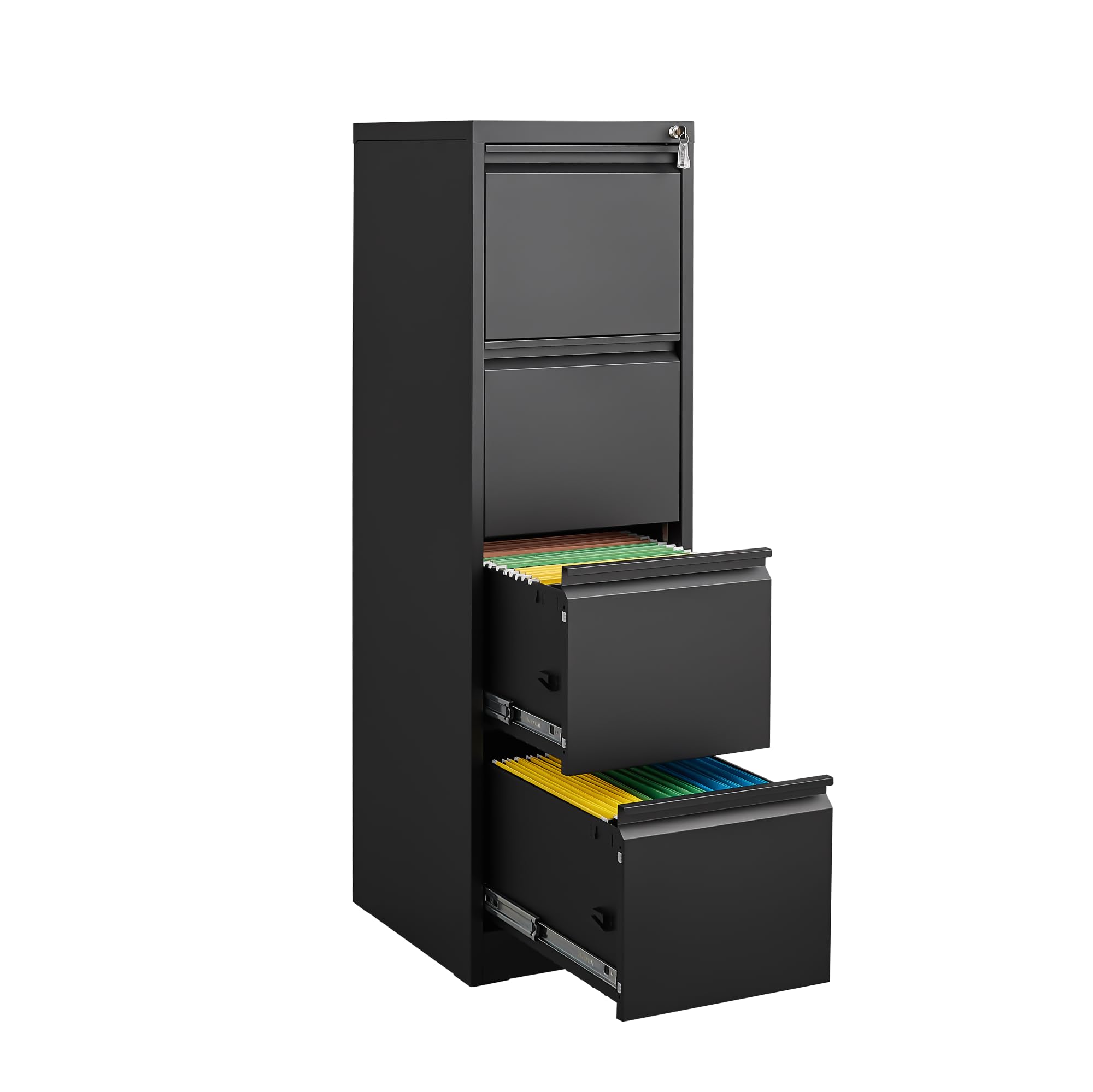 Photo 1 of *MAJOR DAMAGE*
BouPower 4 Drawer File Cabinet with Lock, Vertical File Cabinets for Home Office, Heavy Duty Metal Lockable Filing Storage Cabinet for Letter/Legal/a4/f4 Size Files, Assembly Required, Black