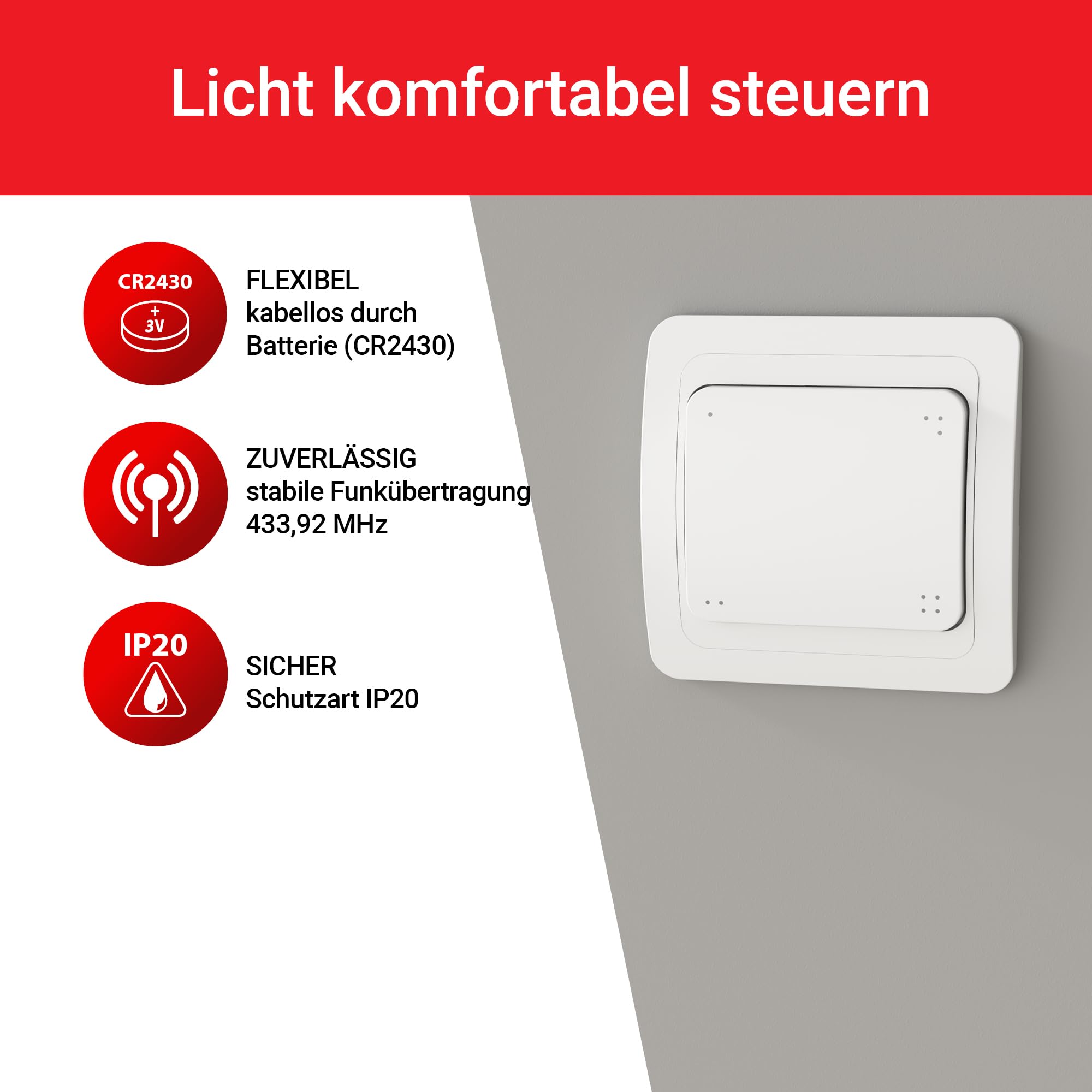 Funk Raumthermostat Set EB71332-2R | Heizungssteuerung & Lichtsteuerung mit Empfänger, Thermostat & Funktaster | Energiesparend mit Wochenprogramm, Frostschutz & Kindersicherung