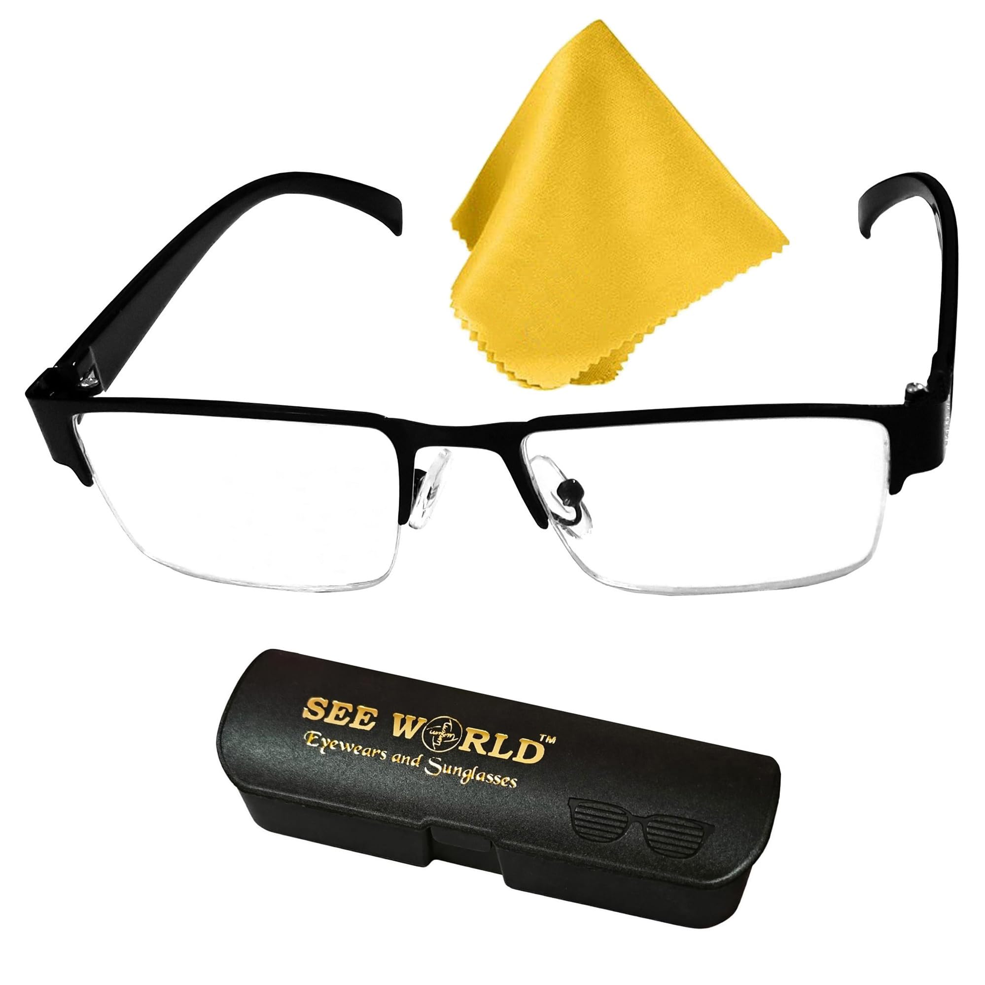 SEE WORLD Metallic Half Rim Medium Frame Reading Eye Glasses Light Weight with Eye Protection and No Eye Strain for Men Women with Hard Case and Cleaning Cloth-image-30