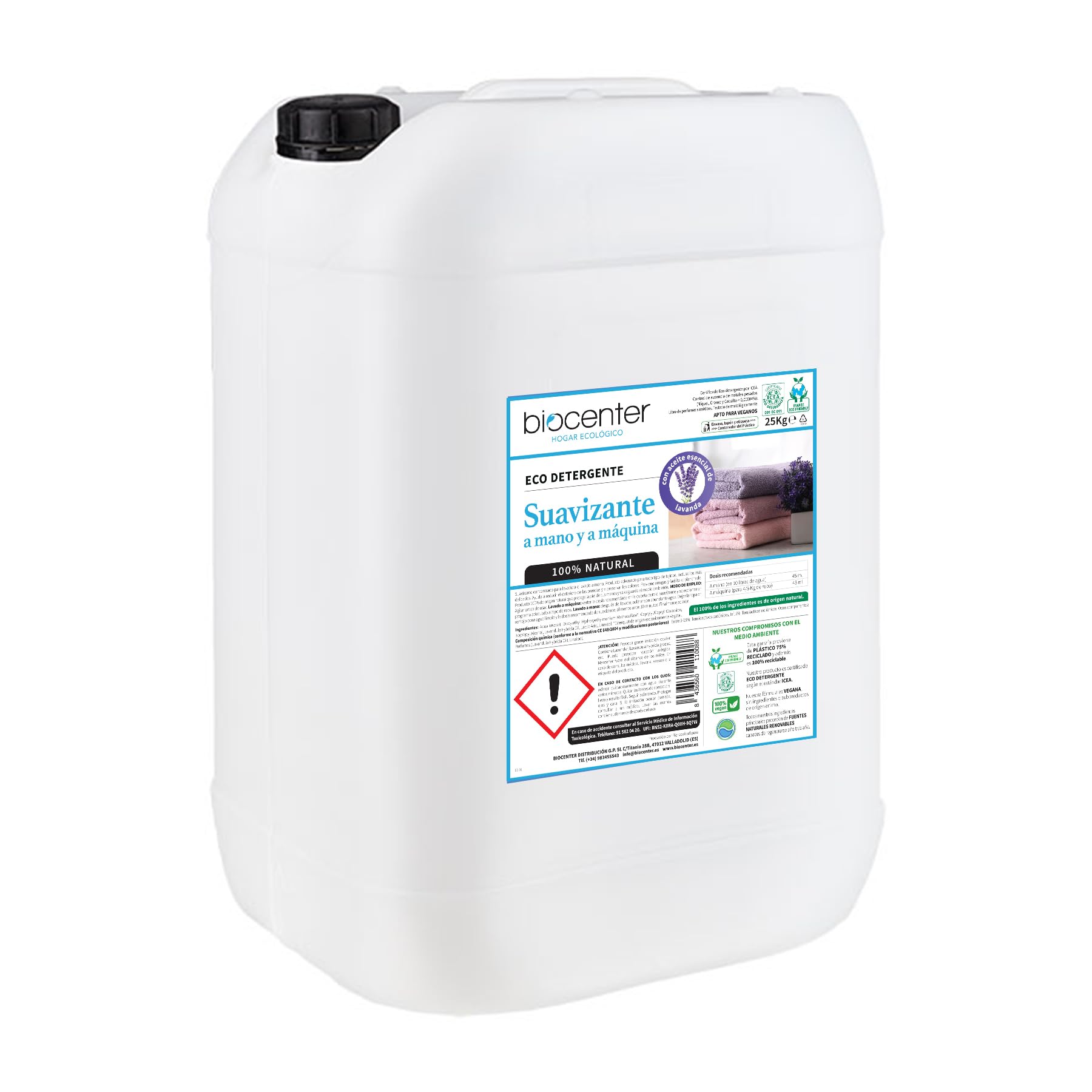 BIOCENTER - Suavizante ecológico para ropa - LAVANDA - Formato a granel de 25 Kg. Con Grifo de regalo.