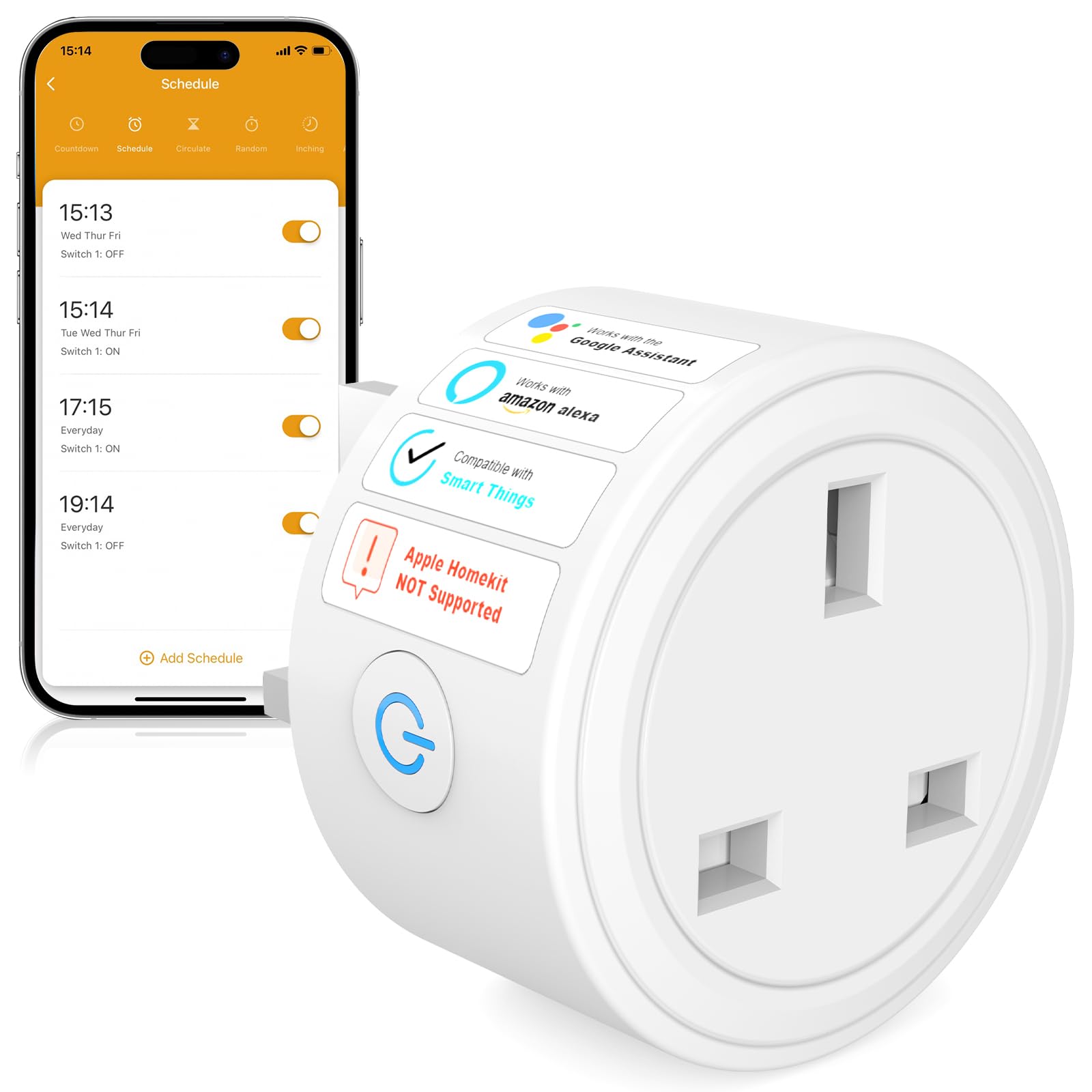 SURFOU Smart Plug WiFi Socket with Energy Monitoring, Timer & Schedule, App Remote Control, Voice Control Compatible with Alexa, Google Home and SmartThings, Mini Smart Plug, 13A