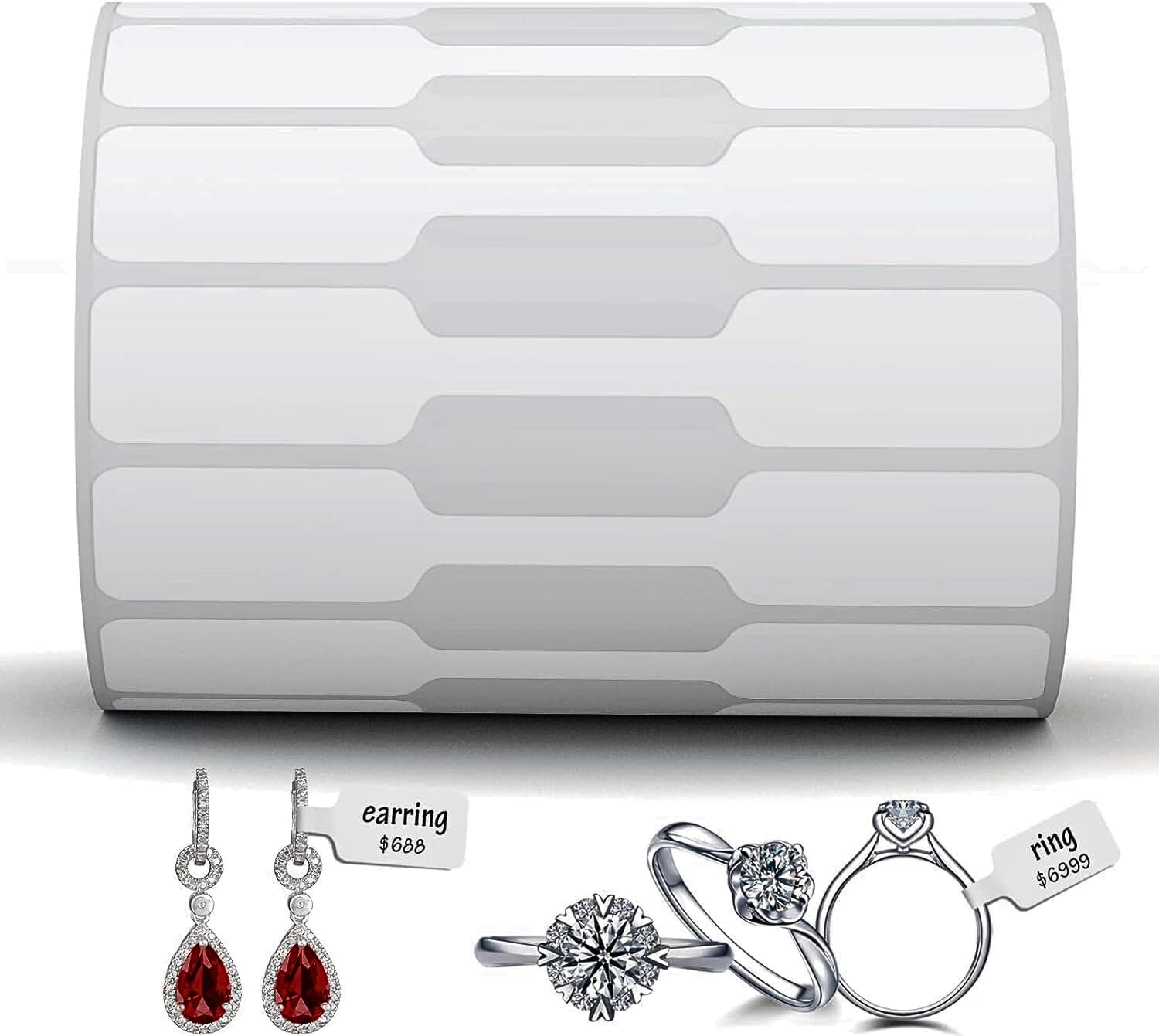 1200 Pcs, Jewelry Price Tags, Matte Finish, Dumbbell Self Adhesive White Blank Jewelry Stickers for Bracelet, Ring, Necklace, Earring, Clothing Display (1 Roll, 1200 Labels/Roll)