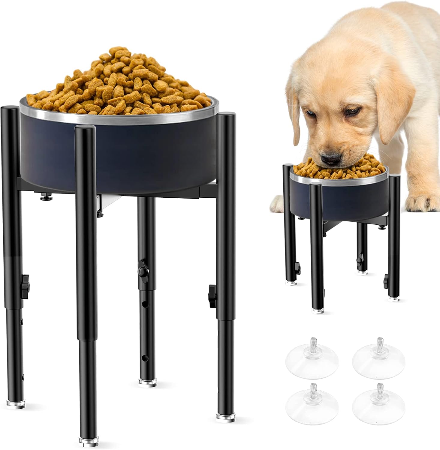 Adjustable Elevated Dog Bowl Stand，Fits 611inches Bowls,4